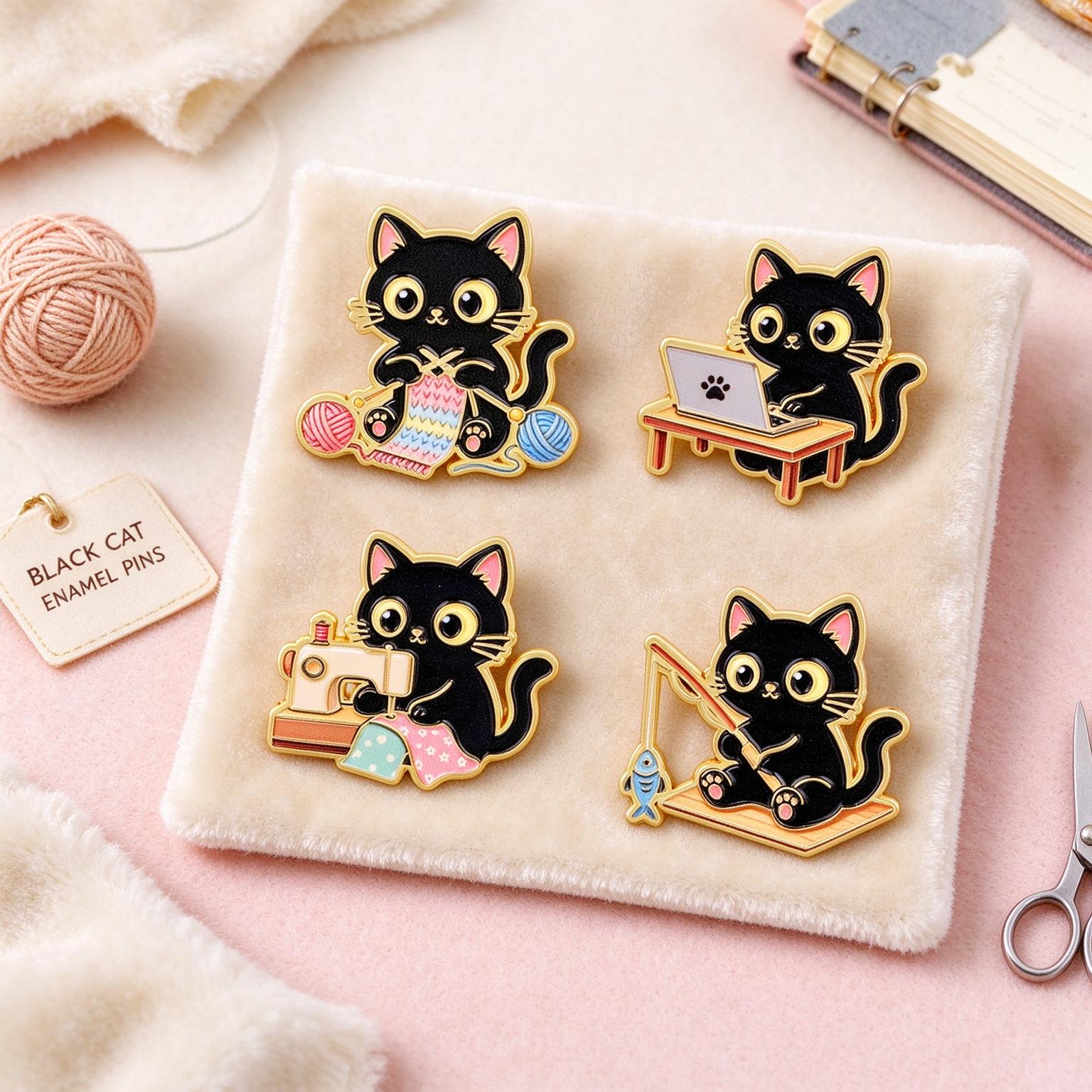 4 buah Set Bros Enamel Kucing  - Kawaii Tech Accessories ulasan dan harga